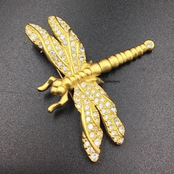 Vintage Swarovski Dragonfly Gold tone Brooch Pin - Picture 5 of 13